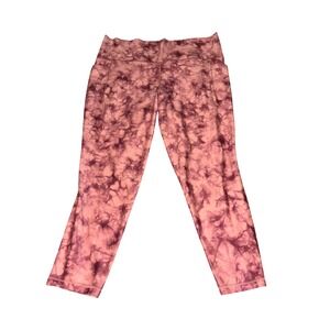 Athleta Tie Dye High Rise Stash Pocket Capri Leggings Womens XL TG Pink Burgundy
